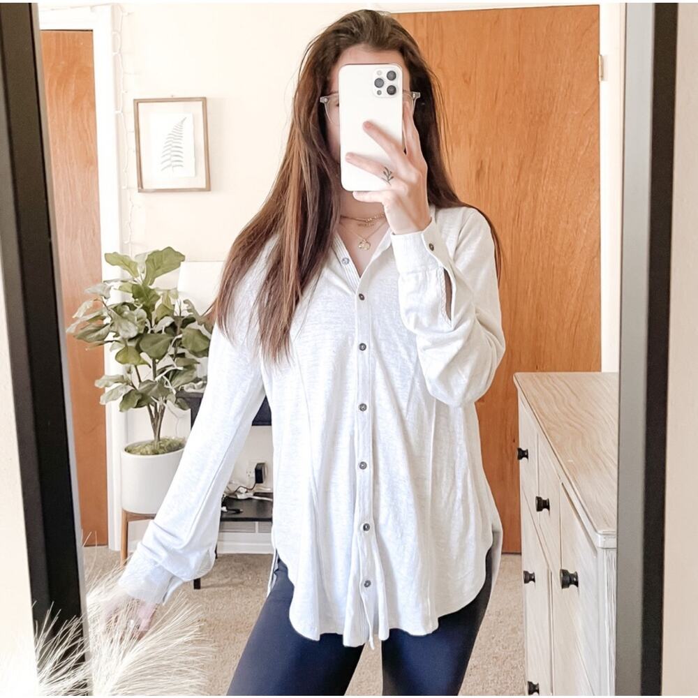 Anthropologie Maeve Minimalistic Linen Blend Button Down XS